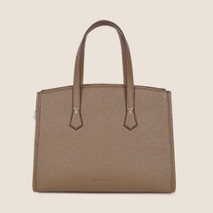 Beige Leather Tote Bag Adjustable Strap Zipper Closure Polyester Lining