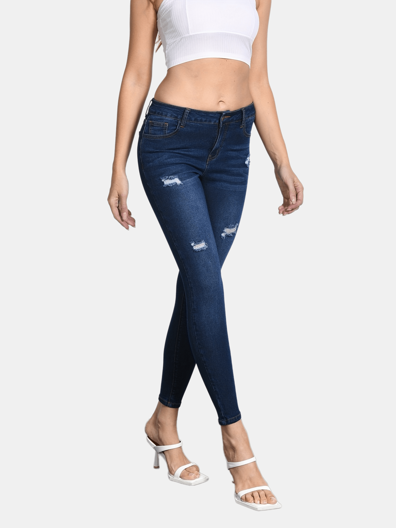 Ripped Skinny Jeans Distressed Slash Pockets Slim Fit High Stretch Denim Pants