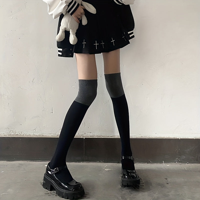 Colorblock Thigh High Socks Over The Knee Stockings Women's Hosiery