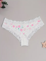 3 Pack Plus Size Cheeky Panties - Floral & Heart & Cat Print Lace Trim