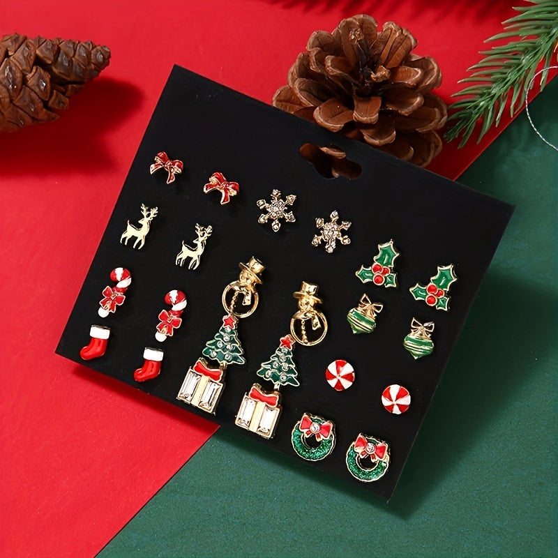 Christmas Earrings Set Snowflake Tree Snowman Bell Earrings