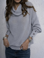 Buttoned Turtleneck Top Long Sleeve Sweater
