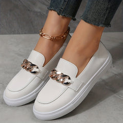 Women's Chain Decor Slip On Loafers Casual Flats