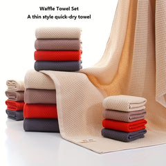 3pcs Waffle Towel Set - Soft Thick Quick Dry Towels