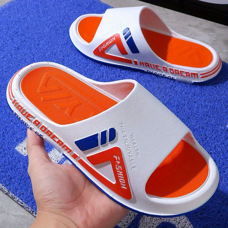Men's Contrast Slides Non Slip Slippers Open Toe Shoes Indoor Outdoor