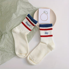 Striped Print Mid Tube Socks for Women