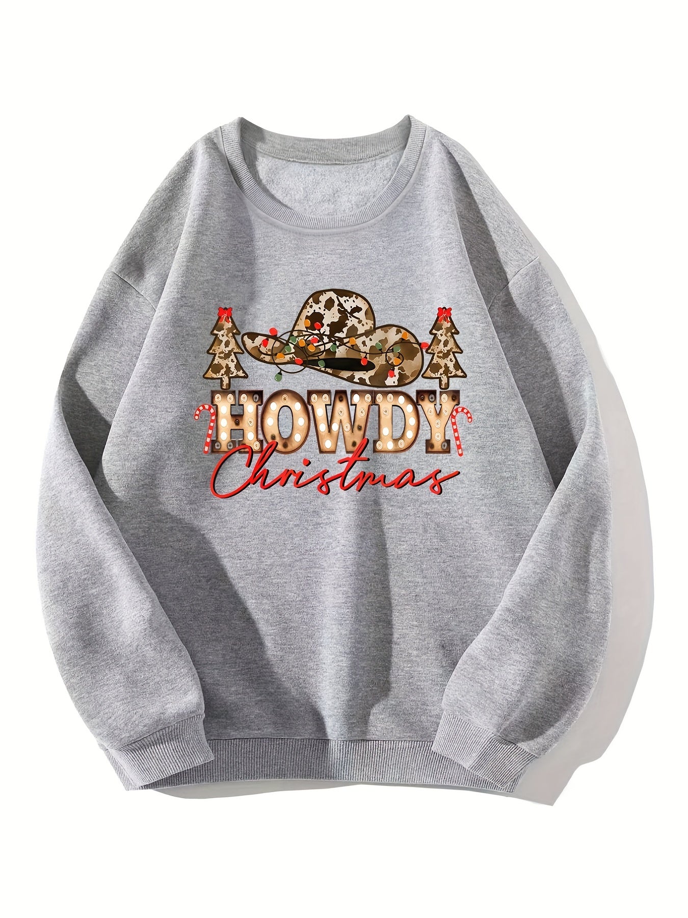 Christmas Print Sweatshirt Crew Neck Casual Long Sleeve Winter Fall