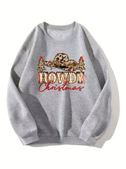 Christmas Print Sweatshirt Crew Neck Casual Long Sleeve Winter Fall