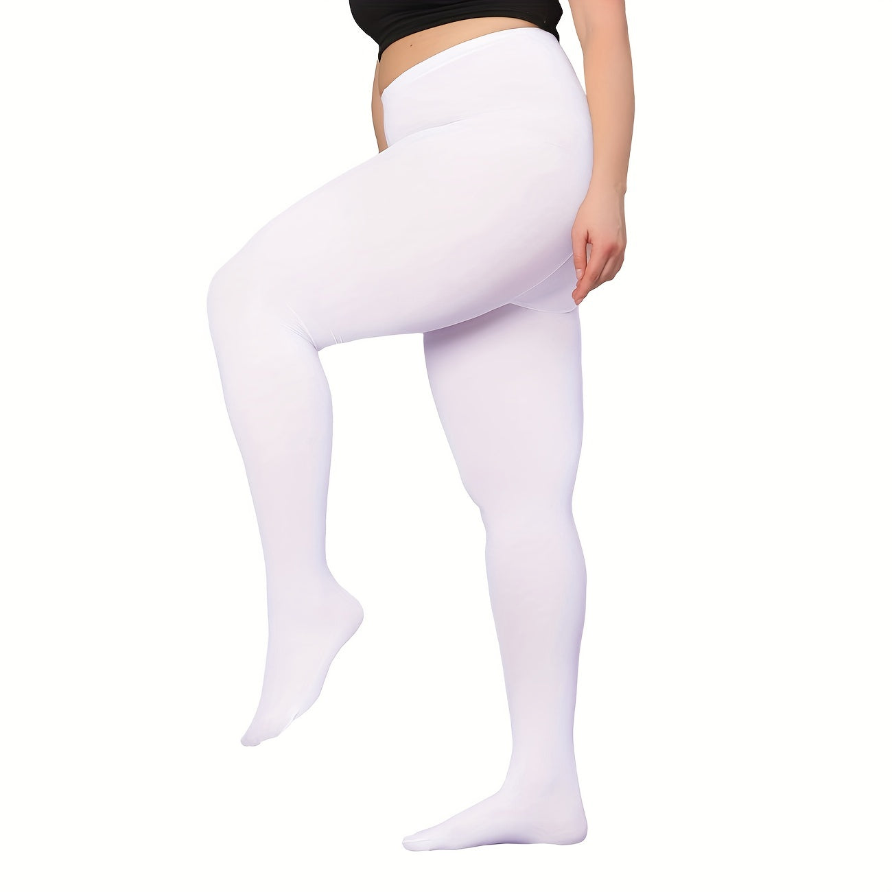 Solid Stretchy Control Top High Rise Semi Opaque Nylon Pantyhose