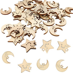 50pcs Star & Moon Wooden DIY Craft Cutouts Wooden Slices Gift Ornaments