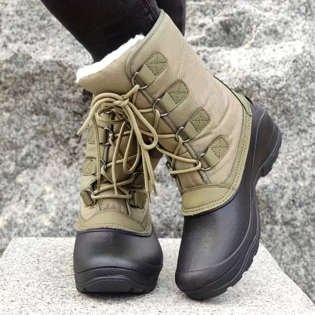 Women's Double Block Fur Snow Boots Warm Anti Slip Outdoor Hiking Boots