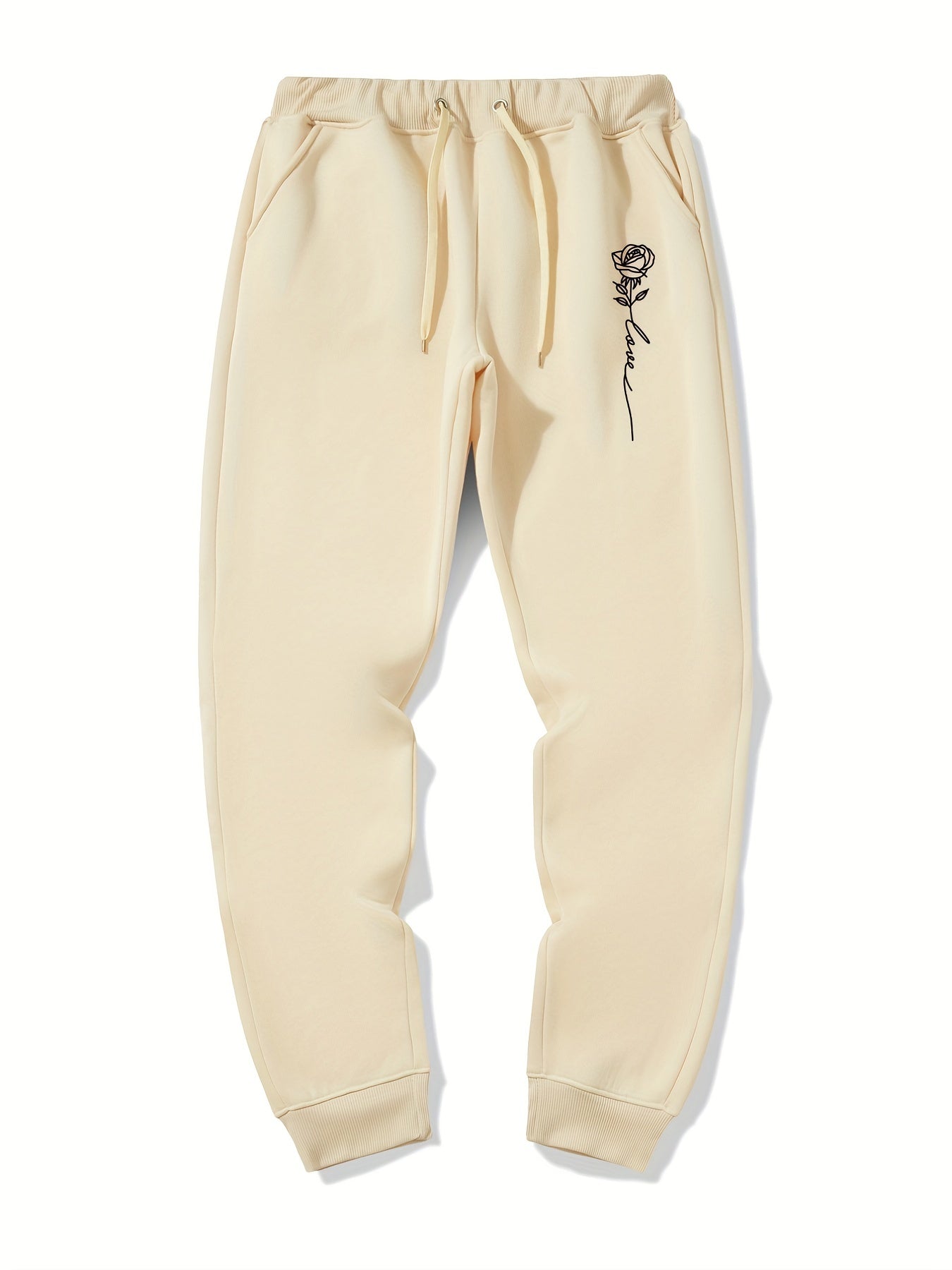 Rose Pattern Casual Graphic Drawstring Joggers Men's Sweatpants