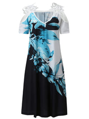 Women's Floral Cold Shoulder V Neck Midi Dress