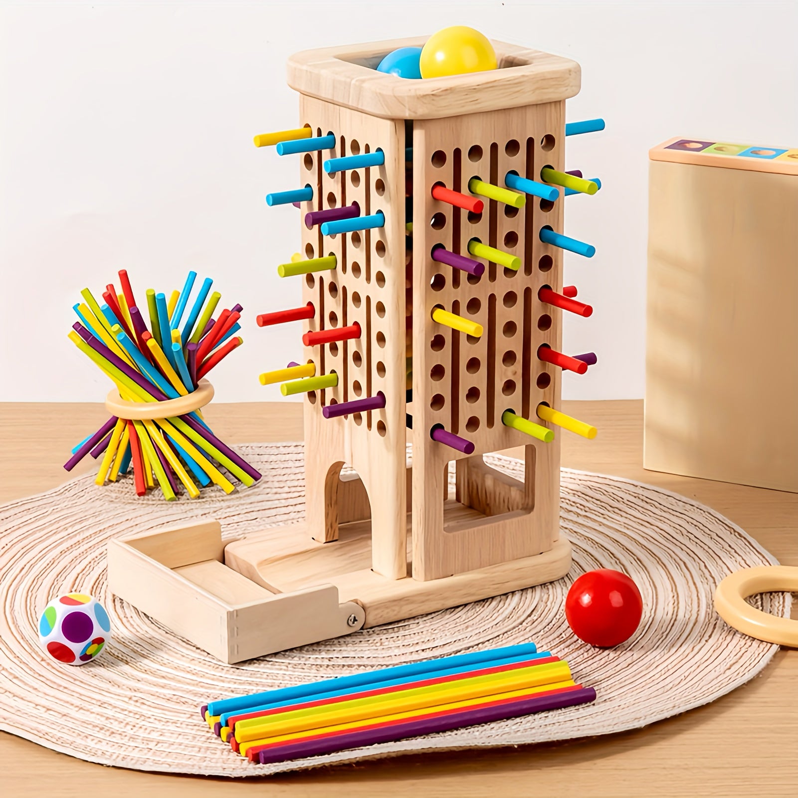 Kids 3-in-1 Wooden Math Puzzle Toy with 40 Sticks & 5 Balls
