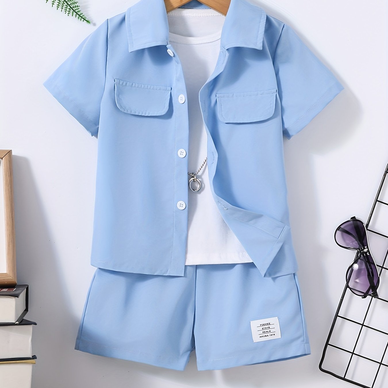 Boys Pockets Outfit Set - Comfy Shirts & Shorts for Summer