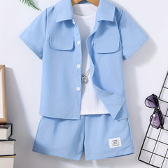 Boys Pockets Outfit Set - Comfy Shirts & Shorts for Summer
