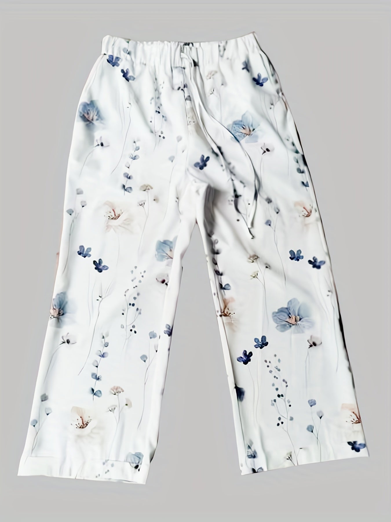 Floral Print Drawstring Straight Leg Pants Dual Pockets