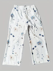 Floral Print Drawstring Straight Leg Pants Dual Pockets