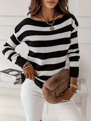 Casual Stripe Print Long Sleeve Sweater
