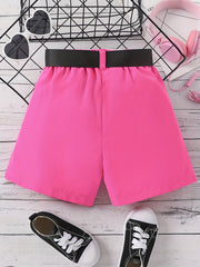 Girls' Casual Cargo Shorts With Pockets and Belt