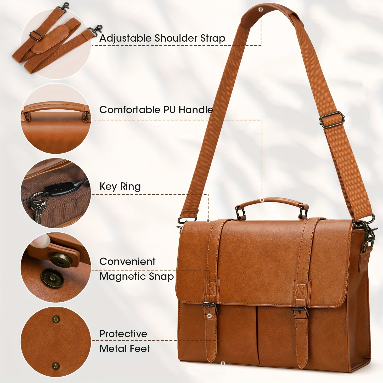 15.6 Inch Laptop Storage Briefcase Waterproof Lightweight PU Leather Tote Bag
