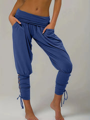 Ruched High Waist Drawstring Pants Casual