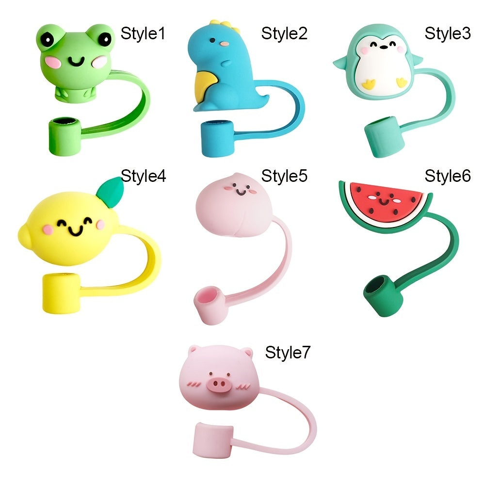2pcs Animal Shape Straw Dust Cap, Rubber, Universal Fit