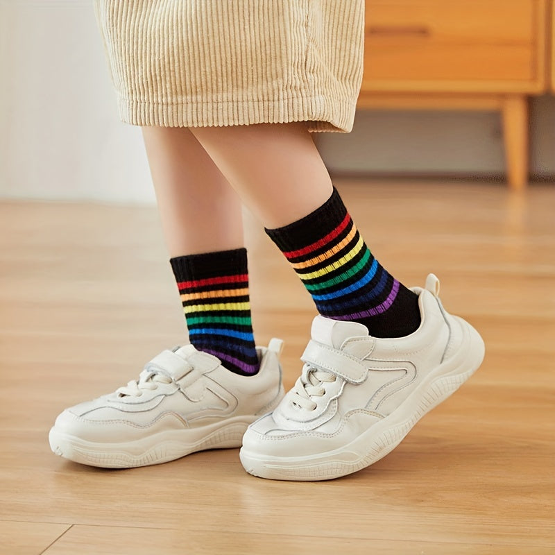 5 Pairs Kids Rainbow Crew Socks for Autumn Winter