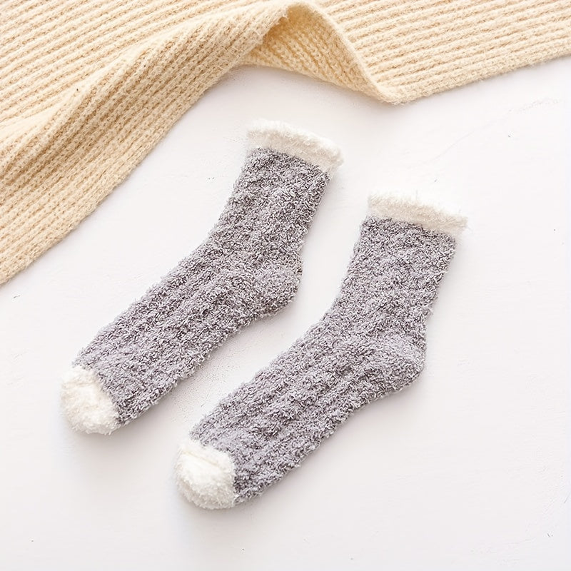 Colorblock Fuzzy Socks Warm Mid Tube Socks Women's Stockings