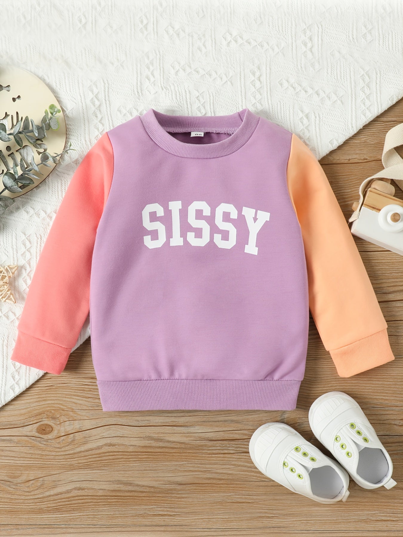 Girls SISSY Print Sweatshirt Block Crew Neck Pullover