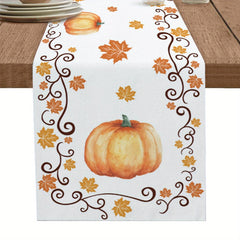 Thanksgiving Pumpkin Maple Leaves Border Table Runner