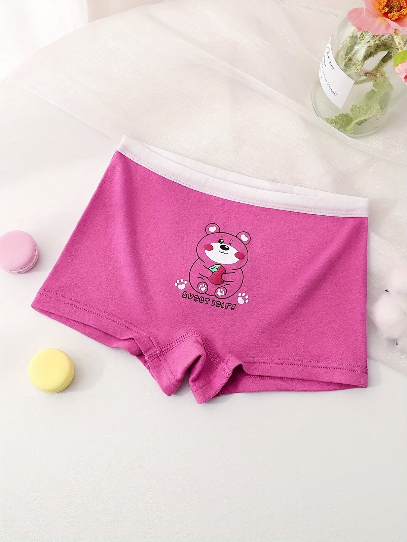 Girl's Bear Print Cotton Boxer Briefs Elastic Waist Shorts