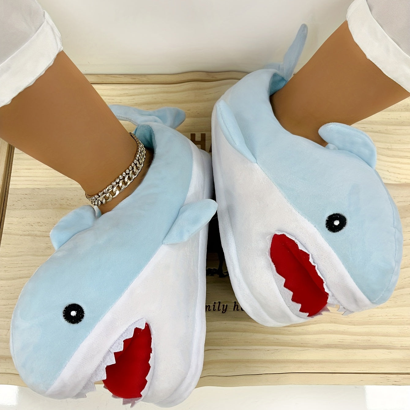 Women's Shark Plush Slippers Warm Cozy Slip On Shoes
