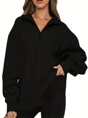 Quarter Zip Lapel Neck Sweatshirt for Women