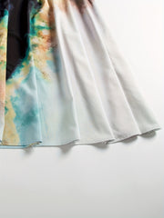 Colorblock Print Maxi Belted Dress