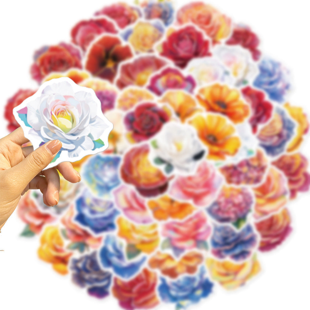 50pcs Reusable Vinyl Flower Graffiti Stickers, Vibrant Floral Decals