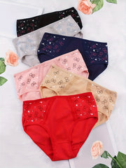 6pcs Heart Print Briefs Comfy & Breathable Intimates Panties