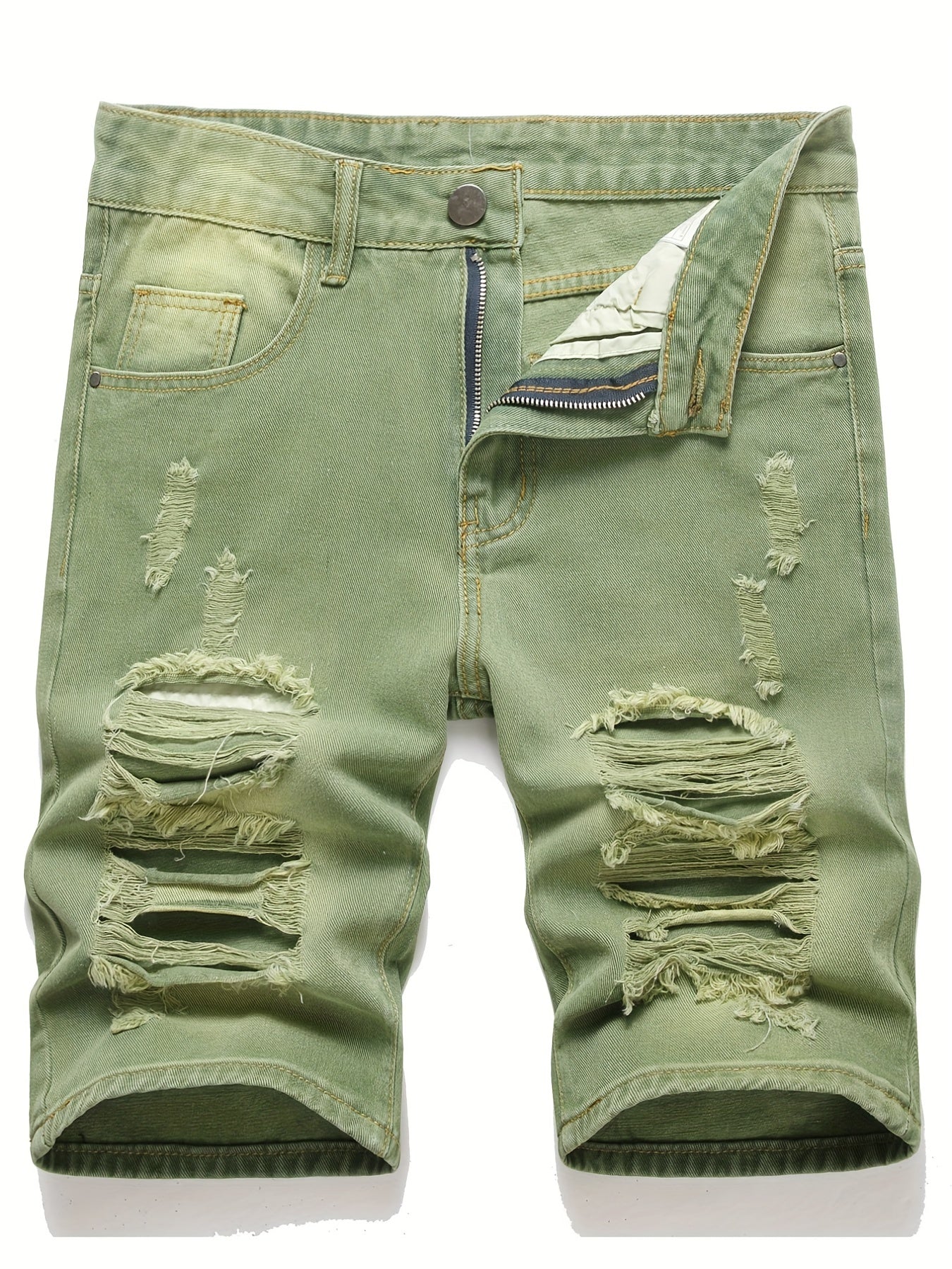 Men's Ripped Denim Shorts with Pockets for Summer