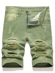 Men's Ripped Denim Shorts with Pockets for Summer