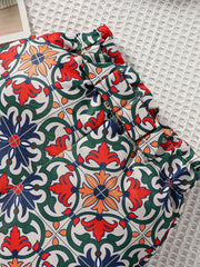 2pcs Baby Girls Ruffle Sleeve Top & Pattern Shorts Set