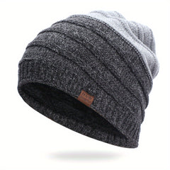 Men's Plus Fleece Beanie Outdoor Warm Knitted Hat Ski Hip Hop Hat
