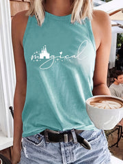 Castle & Letter Print Tank Top Sleeveless Casual Top for Women