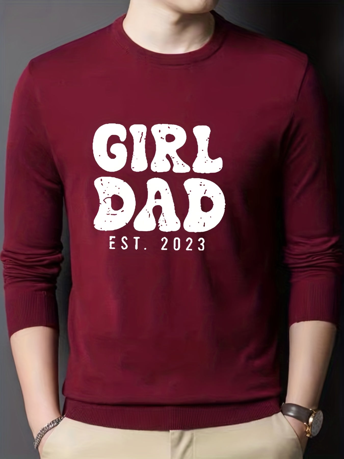 Girl & Dad Knitted Sweater Men's Warm Crew Neck Pullover