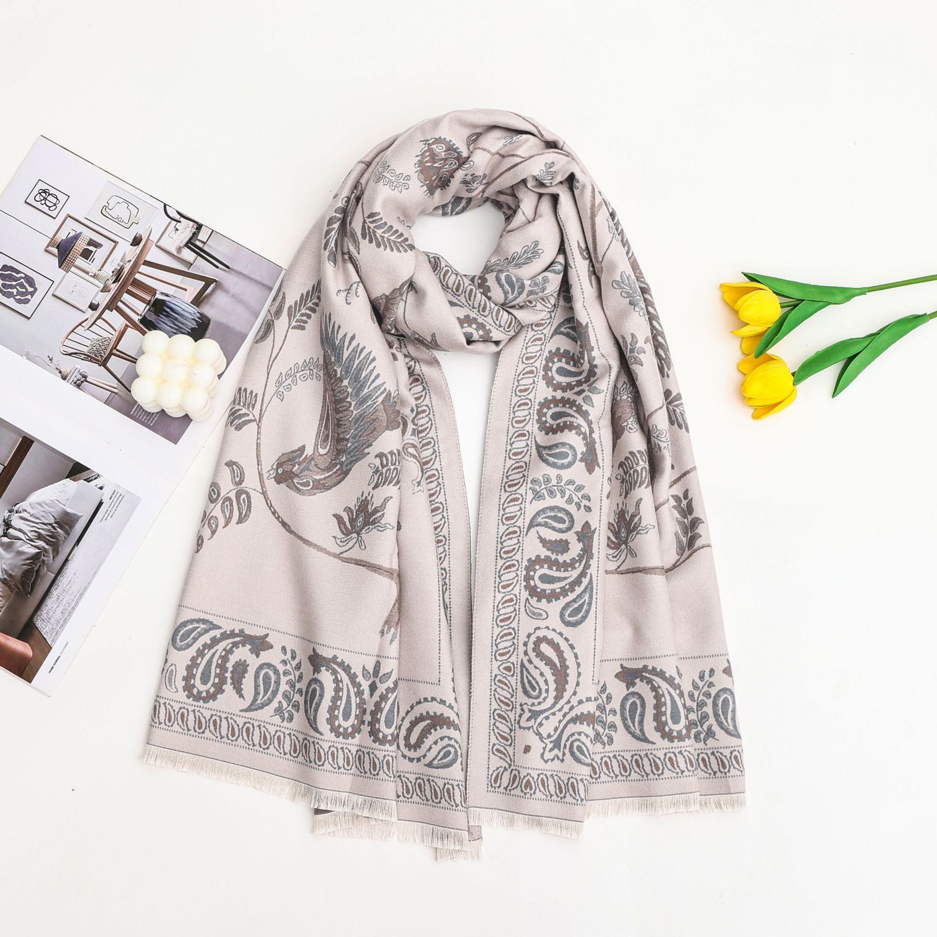 Cashmere Shawl Poncho Bird Pattern Winter Women Shawl Wrap Long