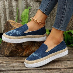 Women's Denim Platform Espadrille Sneakers Slip On Flat Low Top Shoes