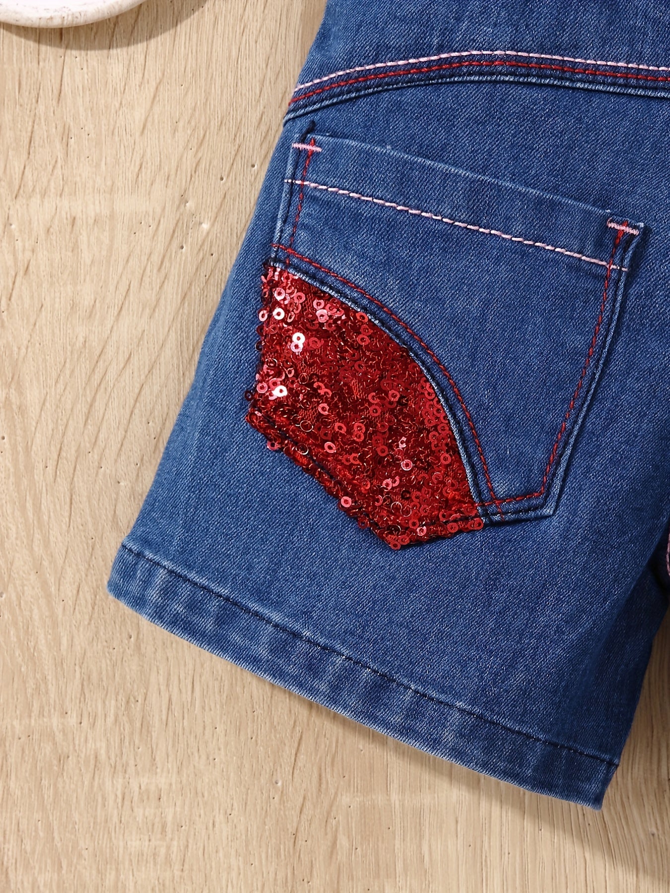 Girls' Stretch Heart Embroidered Denim Shorts for Street Outwear