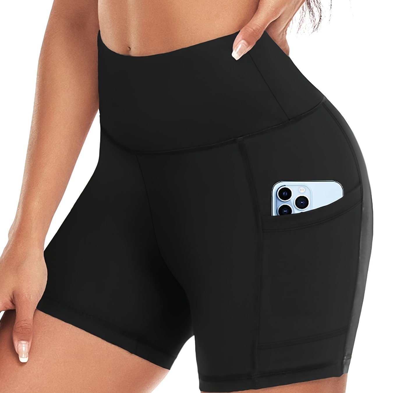 High Waist Sports Shorts with Side Pockets for Women