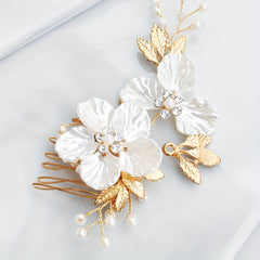 Flower & Pearl Hair Comb Bridal Wedding Accessory