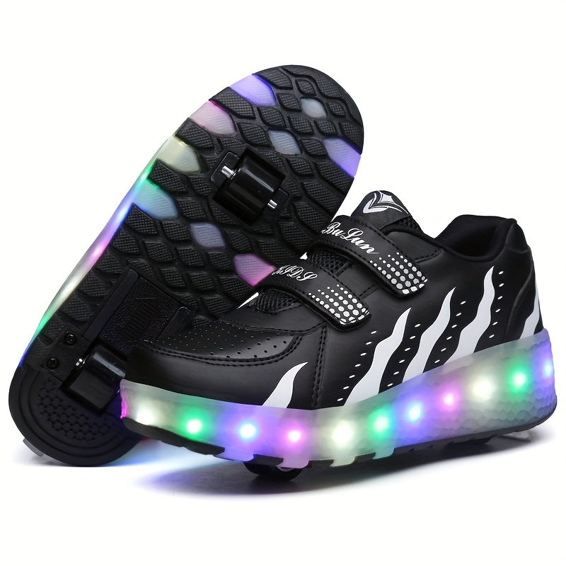 Boy's LED Light Up Roller Shoes With Hook And Loop Fastener