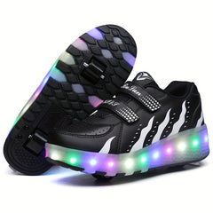 Boy's LED Light Up Roller Shoes With Hook And Loop Fastener